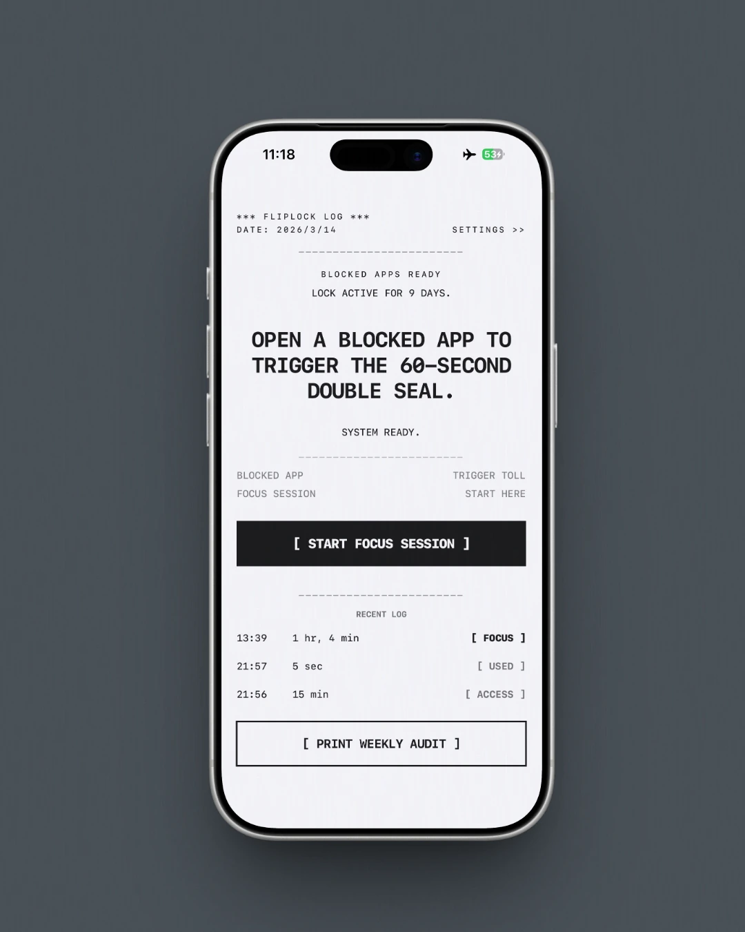 FlipLock Focus Session screen