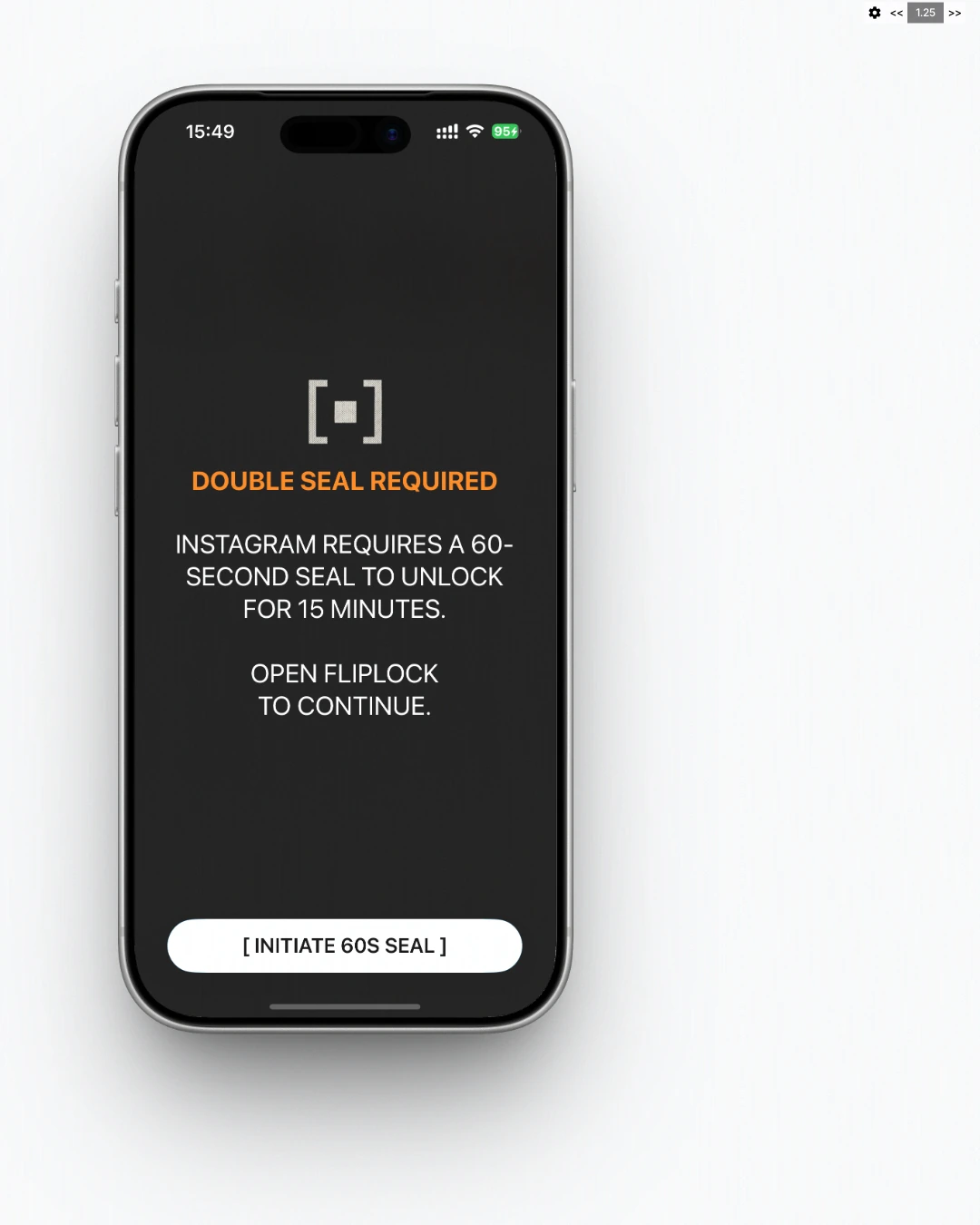 FlipLock blocked-app flow shown on an iPhone